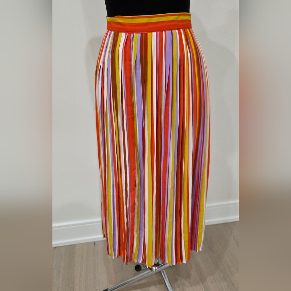 Forever 21 Contemprorary Orange Red Purple Pleated Midi Skirt Resort Wear S